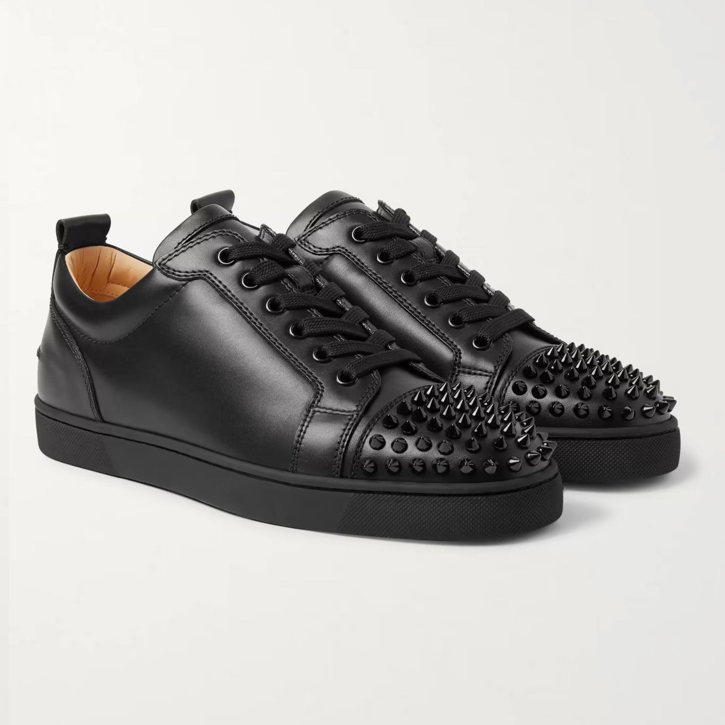 CL RED BOTTOM BLACK LEATHER SPIKES