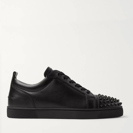 CL RED BOTTOM BLACK LEATHER SPIKES