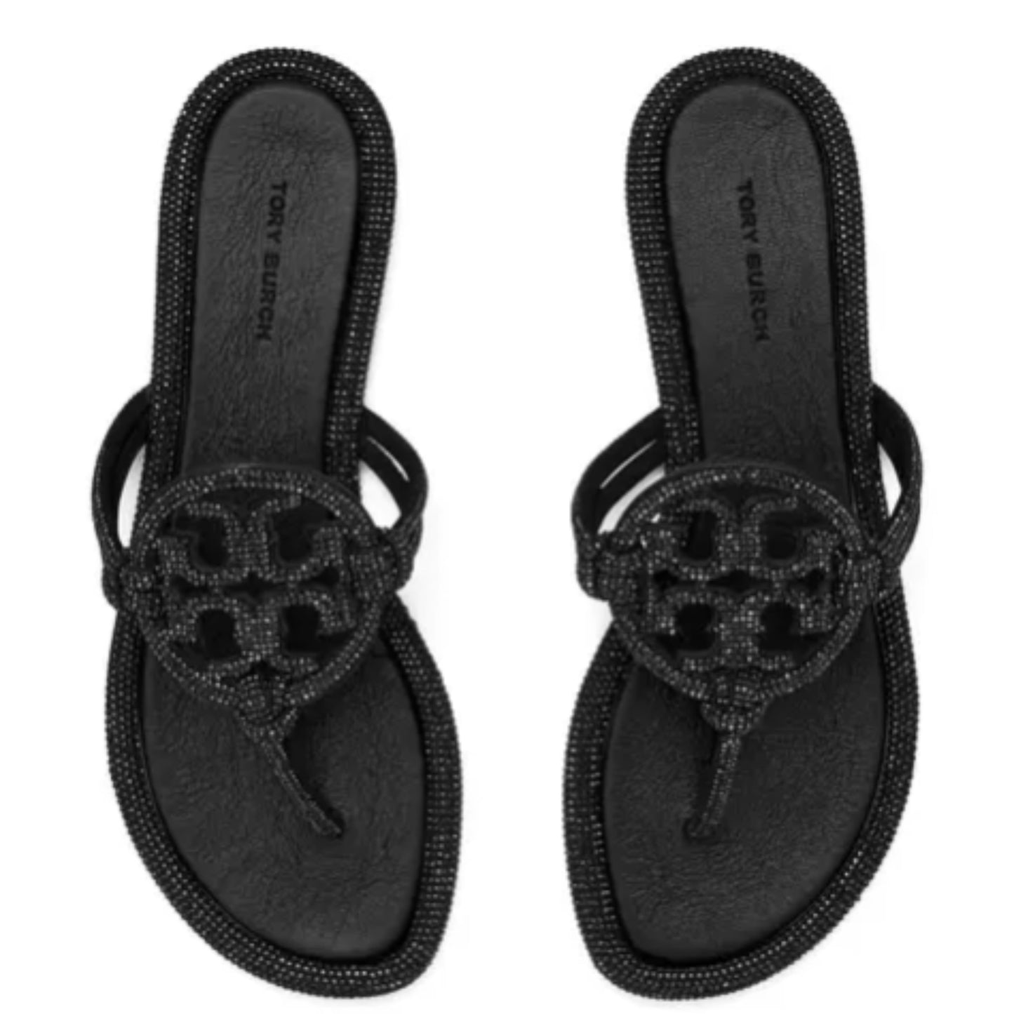 TB BLACK RHINESTONE FLIP FLOPS